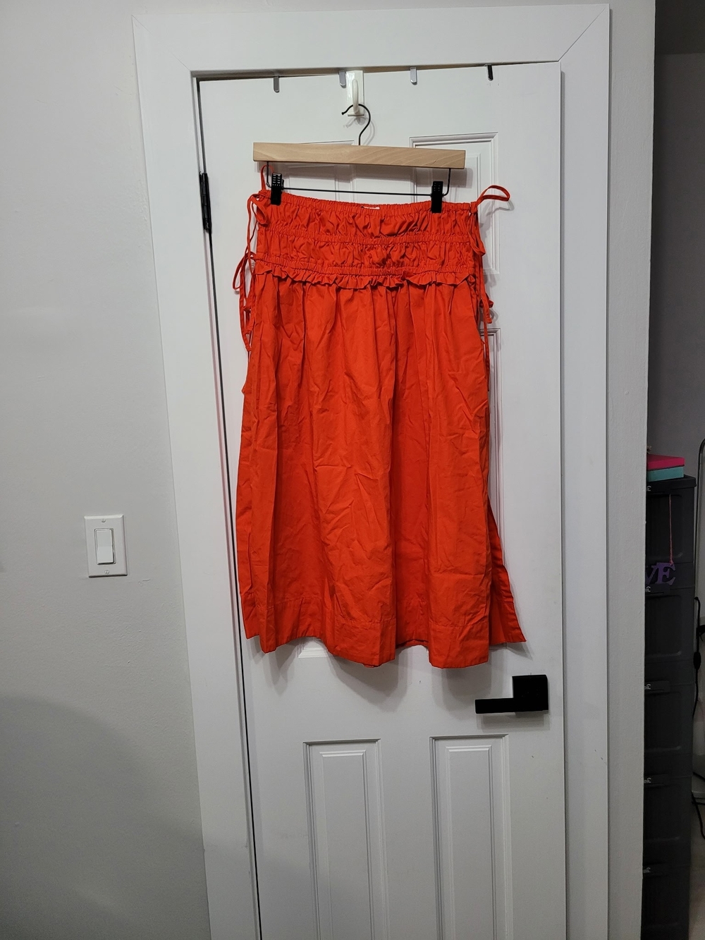 Women's Orange Smocked Midi Skirt with Tie Detail